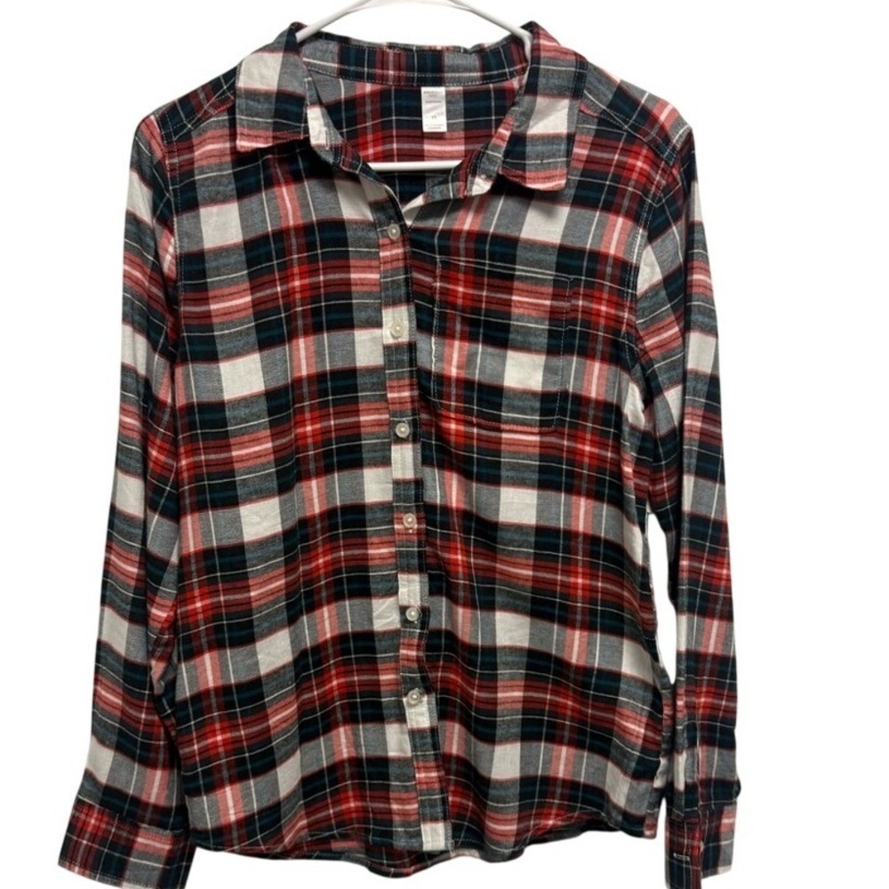 Arizona Body Red White Navy Plaid Sleepwear Button‎ Down Shirt XS New